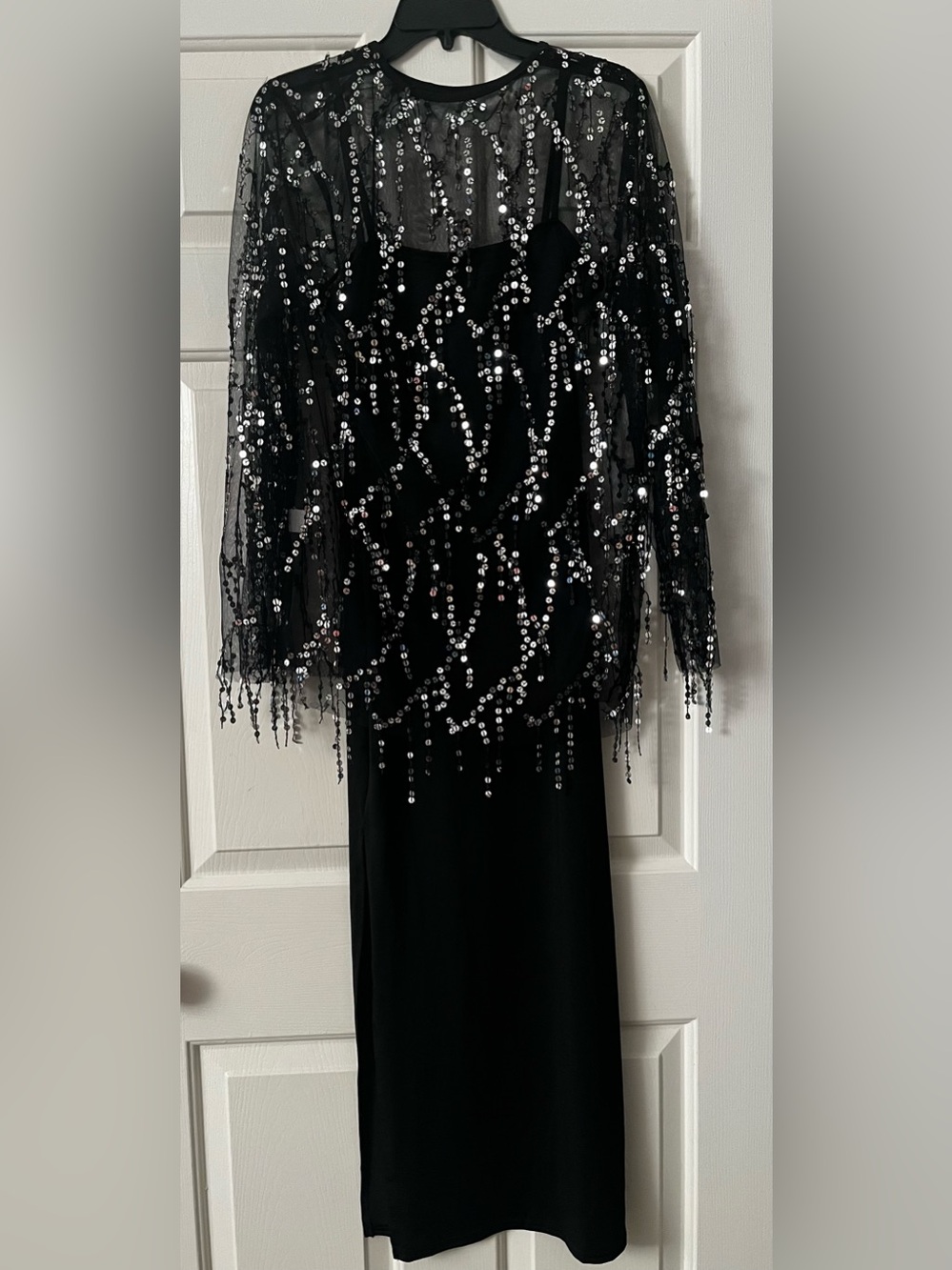 Black 2 Piece Sequin Fringe Evening Dress